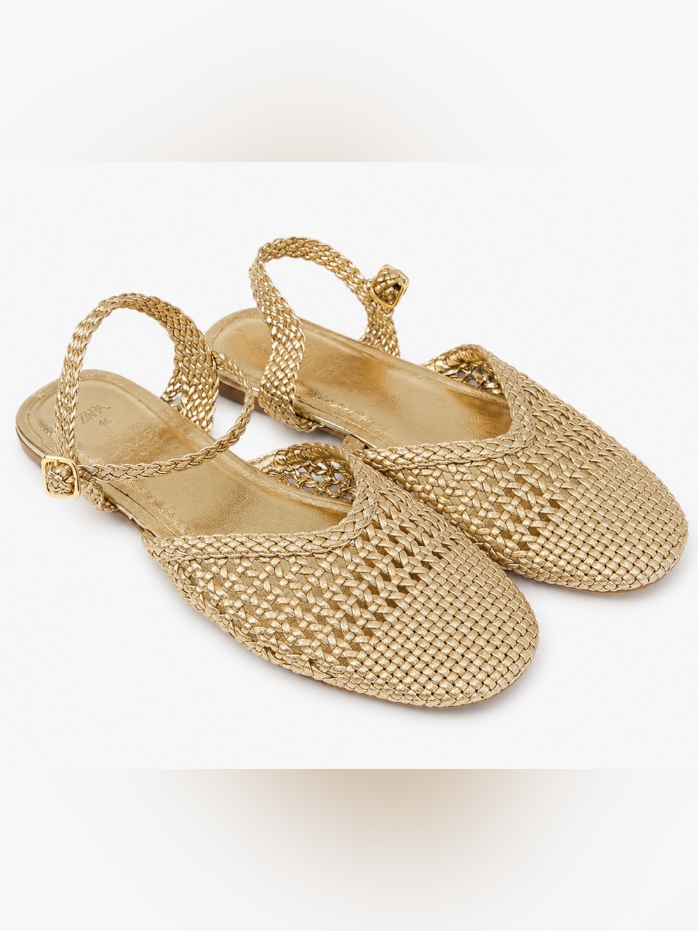 Zara Woven Metallic Slingback Flats in Gold Size 38/7.5